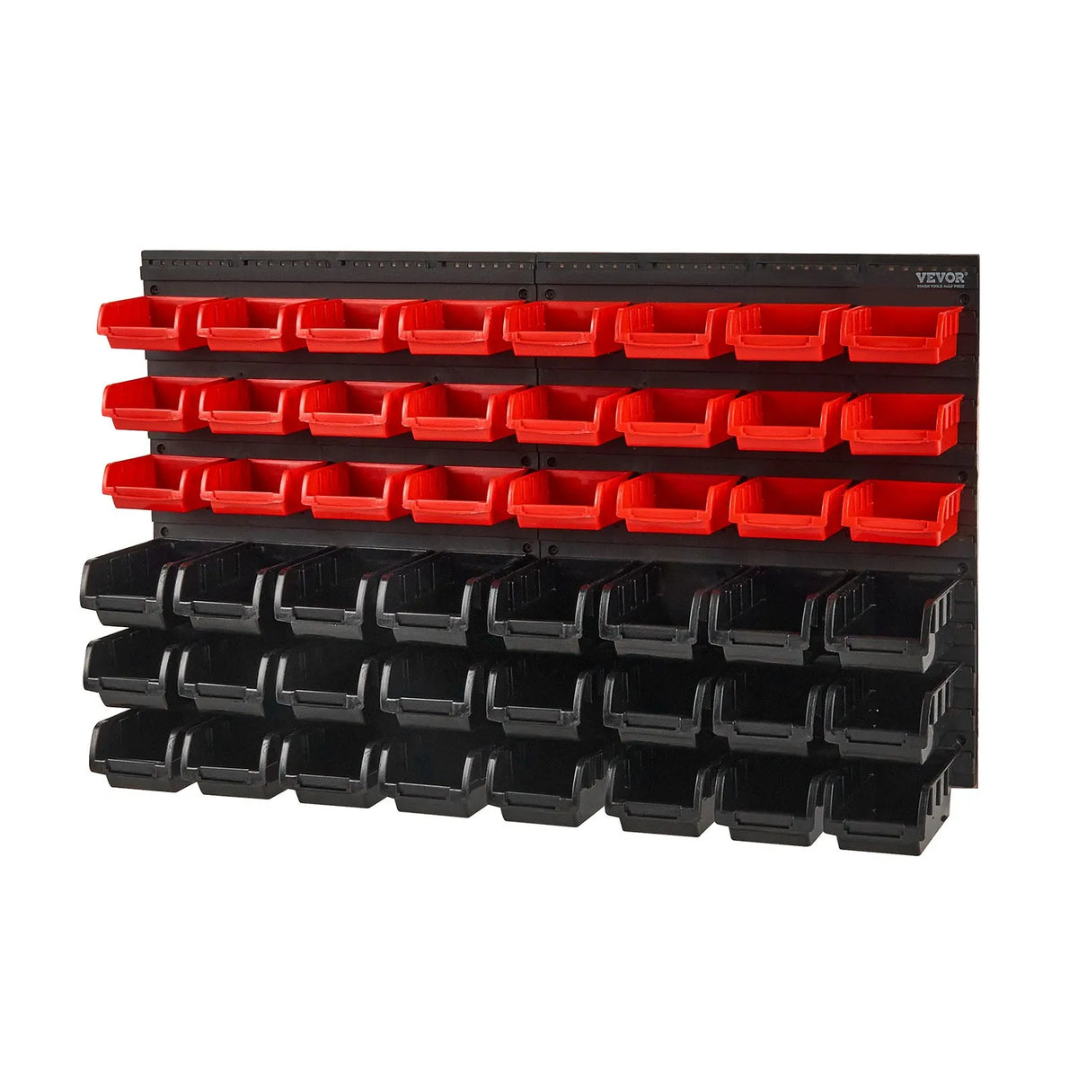 VEVOR Wall-Mounted Storage Bin Organiser with 48 Containers, Plastic Parts Rack with Wall Panels for Workshop and Garage, Suitable for Screws, Nuts, Nails, Buttons, Beads and Other Small Parts, Black/Red