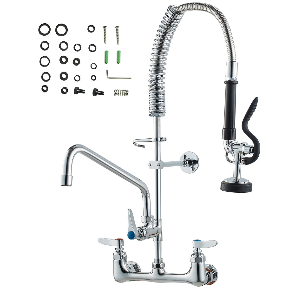 VEVOR Commercial Mixer Tap with Pre-rinse Sprayer, 63.5 cm, Wall-mounted, Brass