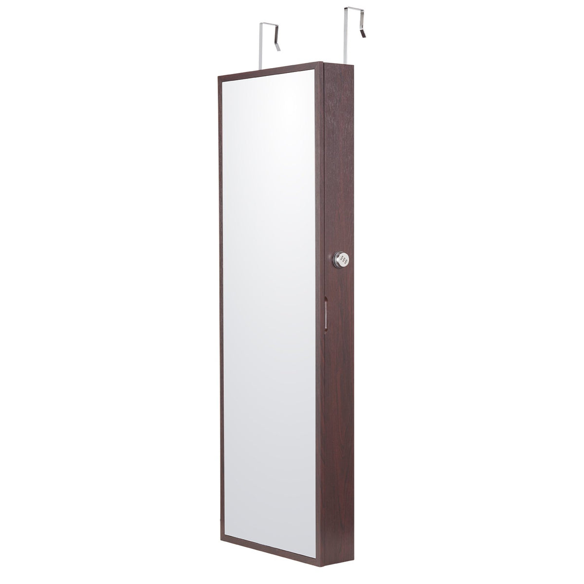 VEVOR 2-in-1 spoguļu rotaslietu skapītis - 108 cm, slēdzams, piekarināms pie sienas vai durvīm, brūns