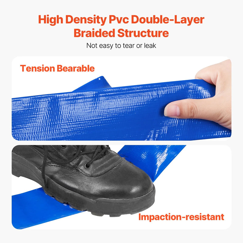 VEVOR skalošanas šļūtene, 38 mm × 30,5 m, augstas kvalitātes PVC šļūtene zilā krāsā ar skavām, Camlock savienojumu un alumīnija veidgabaliem, piemērota dažādiem sūkņiem notekūdeņu apstrādei, ūdens pārsūknēšanai un lauksaimniecībai