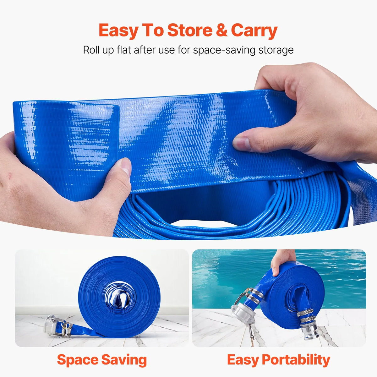 VEVOR Discharge Hose, 38 mm × 30.5 m, High-Quality Blue PVC Hose with Clamps, Camlock Couplings and Aluminium Fittings, Suitable for Various Pumps for Wastewater Treatment, Water Transfer and Agriculture