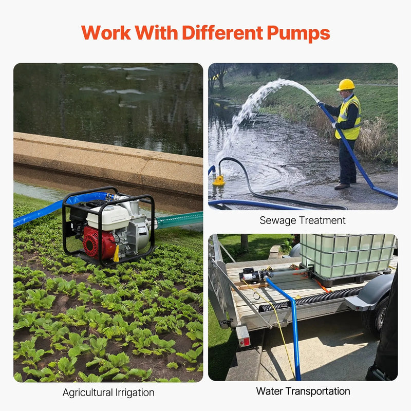 VEVOR skalošanas šļūtene, 38 mm × 30,5 m, augstas kvalitātes PVC šļūtene zilā krāsā ar skavām, Camlock savienojumu un alumīnija veidgabaliem, piemērota dažādiem sūkņiem notekūdeņu apstrādei, ūdens pārsūknēšanai un lauksaimniecībai