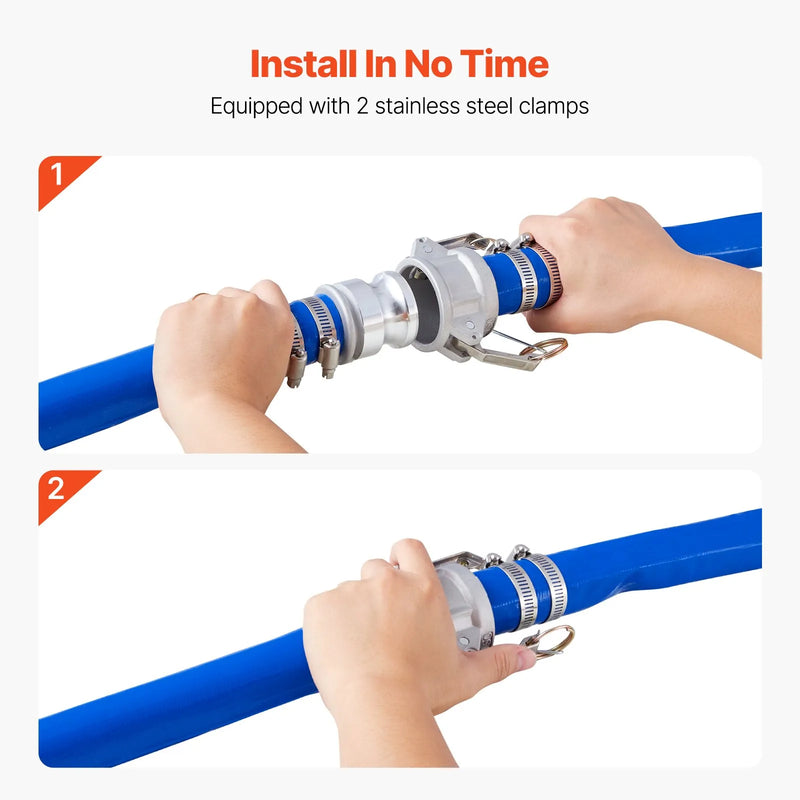 VEVOR skalošanas šļūtene, 38 mm × 15,2 m, augstas kvalitātes PVC šļūtene zilā krāsā ar skavām, Camlock savienojumiem un alumīnija veidgabaliem, piemērota dažādiem sūkņiem notekūdeņu apstrādei, ūdens pārsūknēšanai un lauksaimniecībai