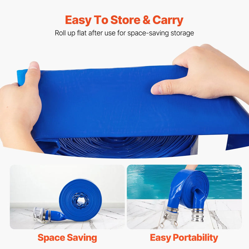 VEVOR skalošanas šļūtene, 76 mm × 15,2 m, augstas kvalitātes PVC šļūtene zilā krāsā ar skavām, Camlock savienojumiem un alumīnija veidgabaliem, piemērota dažādiem sūkņiem notekūdeņu apstrādei, ūdens pārsūknēšanai un lauksaimniecības darbiem