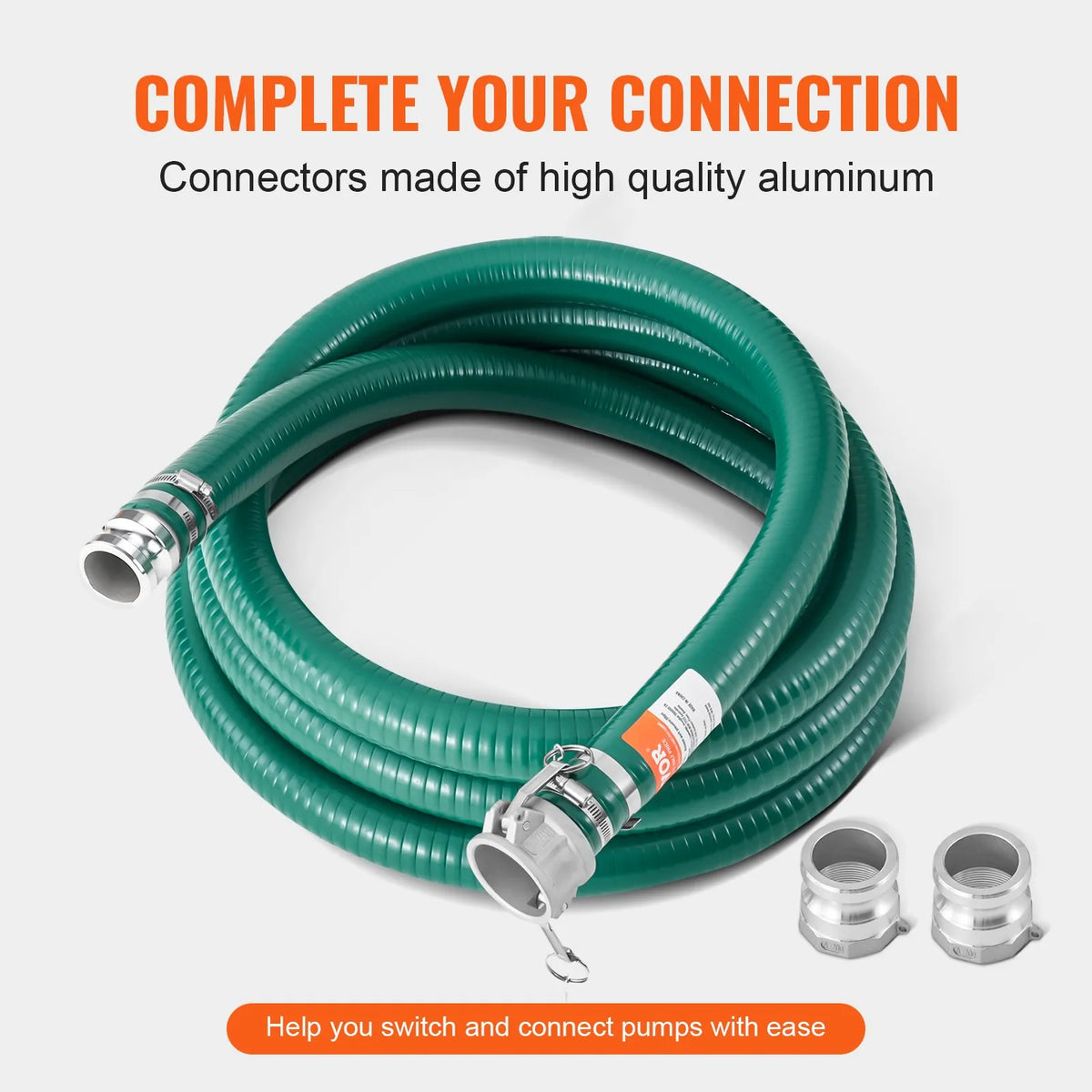 VEVOR Suction Hose, 51 mm × 6.1 m, High-Quality Green Hose with Camlock Couplings and Aluminium Fittings, Suitable for Various Pumps for Wastewater Treatment, Water Transfer and Agriculture