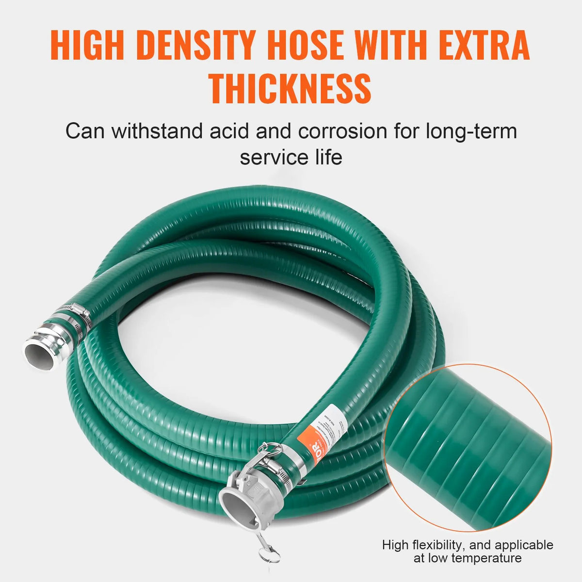 VEVOR Suction Hose, 51 mm × 6.1 m, High-Quality Green Hose with Camlock Couplings and Aluminium Fittings, Suitable for Various Pumps for Wastewater Treatment, Water Transfer and Agriculture