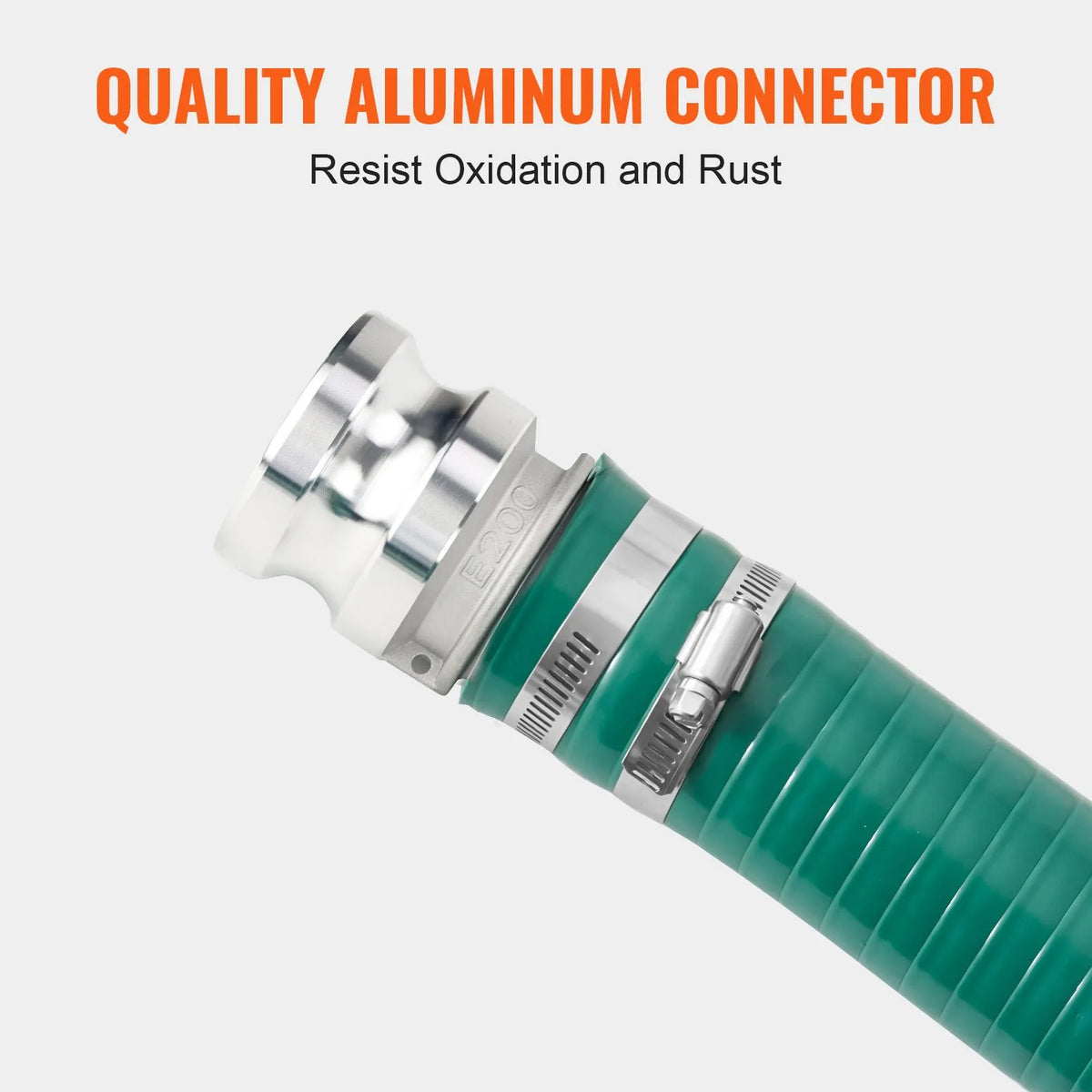 VEVOR Suction Hose, 51 mm × 6.1 m, High-Quality Green Hose with Camlock Couplings and Aluminium Fittings, Suitable for Various Pumps for Wastewater Treatment, Water Transfer and Agriculture