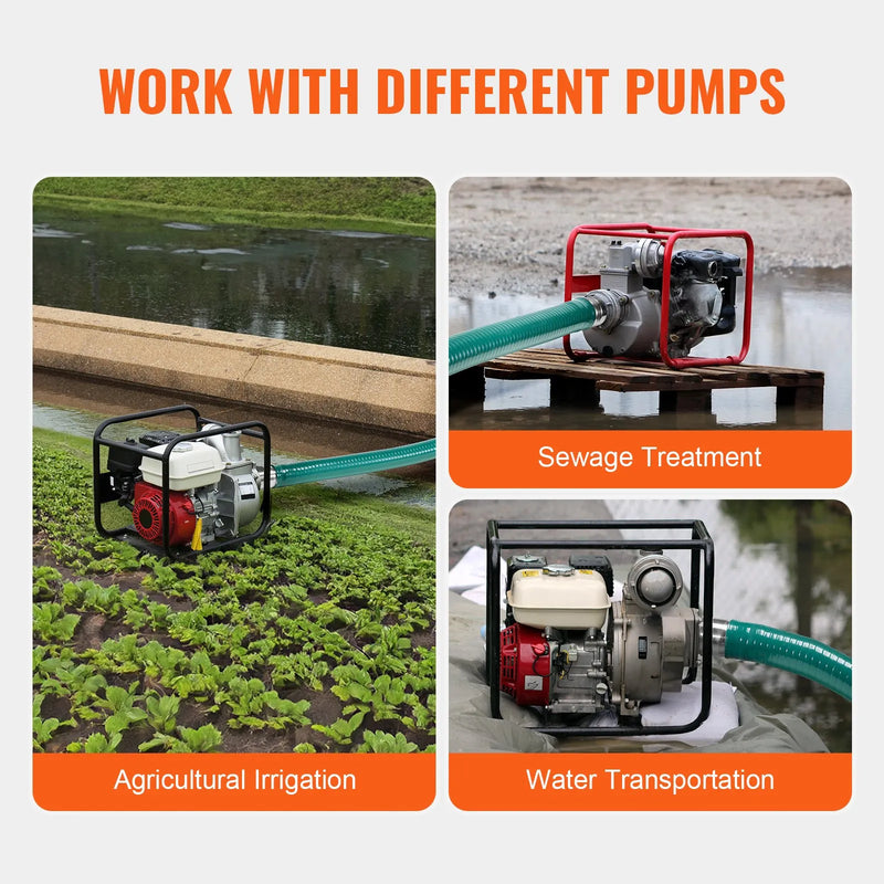 VEVOR sūkšanas šļūtene, 51 mm × 6,1 m, augstas kvalitātes zaļa šļūtene ar Camlock savienojumiem un alumīnija veidgabaliem, piemērota dažādiem sūkņiem notekūdeņu apstrādei, ūdens pārsūknēšanai un lauksaimniecībai