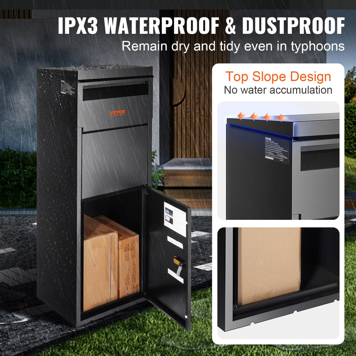 VEVOR Outdoor Parcel Delivery Box with Coded Lock, Anti-Theft Barrier and IPX3 Water Resistance, 35.3 x 29.5 x 106.7 cm