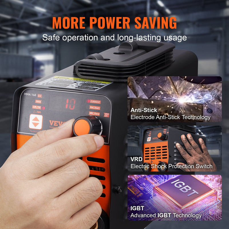 VEVOR ARC elektrodu metināšanas aparāts 220 V 140 A 2-in-1 Stick / Lift TIG ar karsto startu