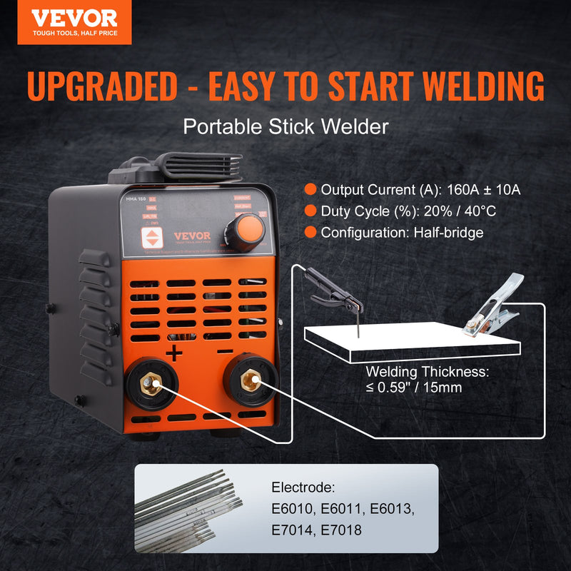 VEVOR ARC elektrodu metināšanas aparāts 220 V 160 A 2-in-1 ar Lift TIG funkciju un karsto startu