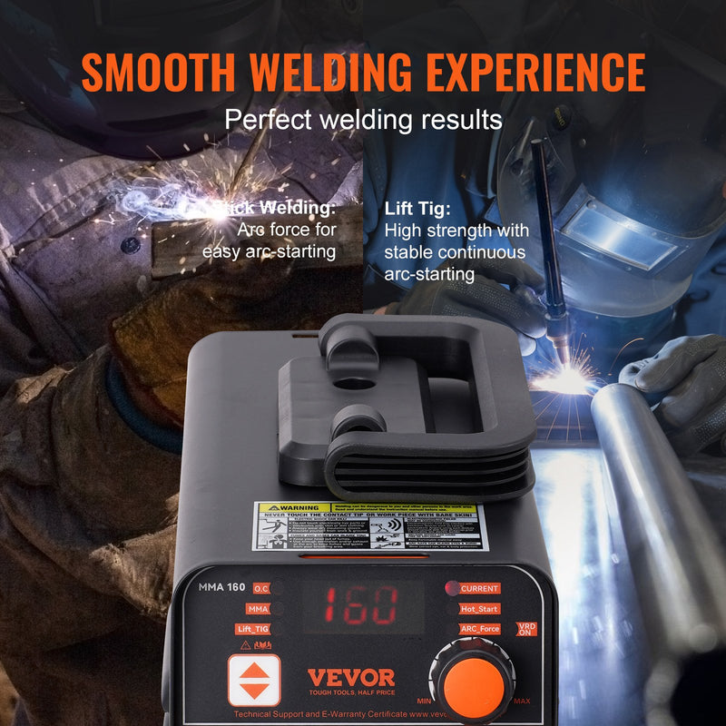 VEVOR ARC elektrodu metināšanas aparāts 220 V 160 A 2-in-1 ar Lift TIG funkciju un karsto startu