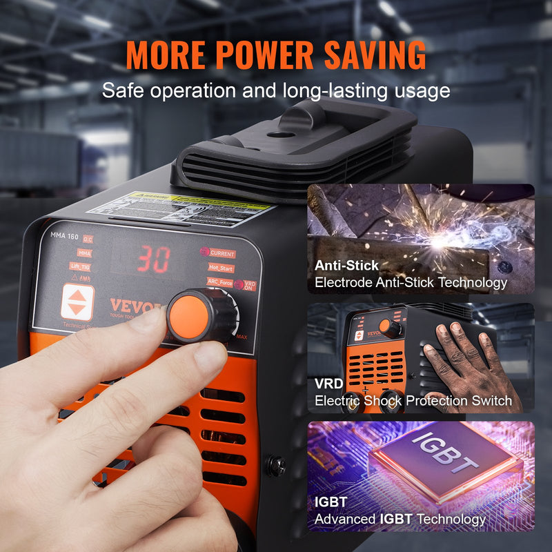 VEVOR ARC elektrodu metināšanas aparāts 220 V 160 A 2-in-1 ar Lift TIG funkciju un karsto startu