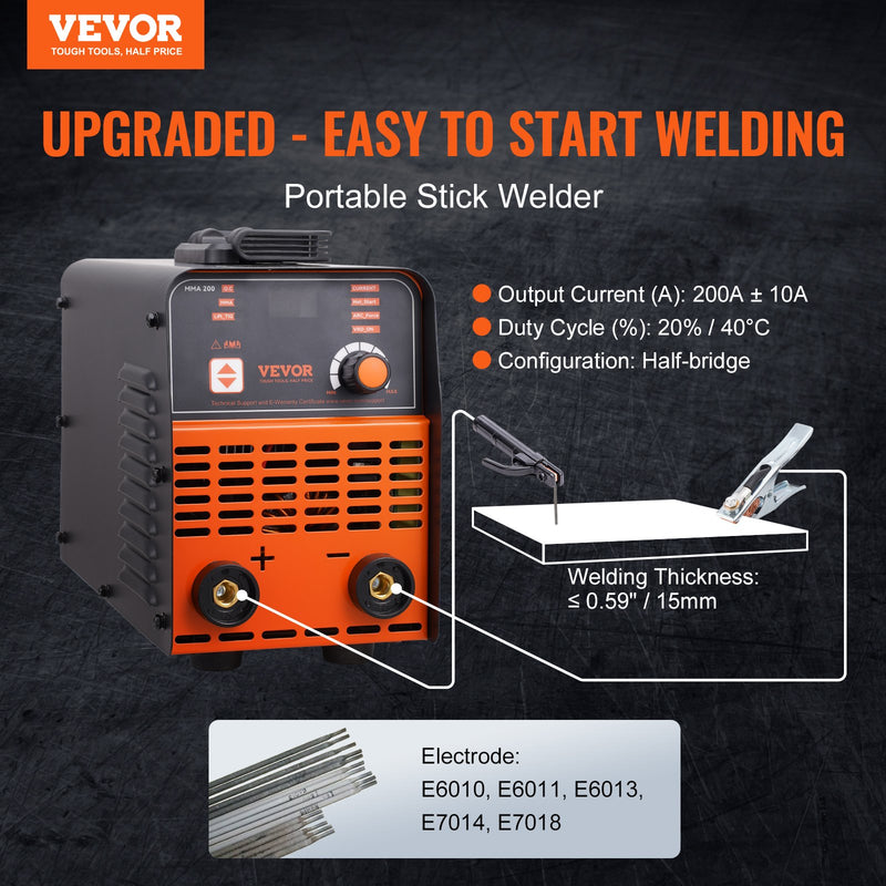 VEVOR ARC elektrodu metināšanas aparāts 220 V 200 A 2-in-1 ar Lift TIG funkciju un karsto startu