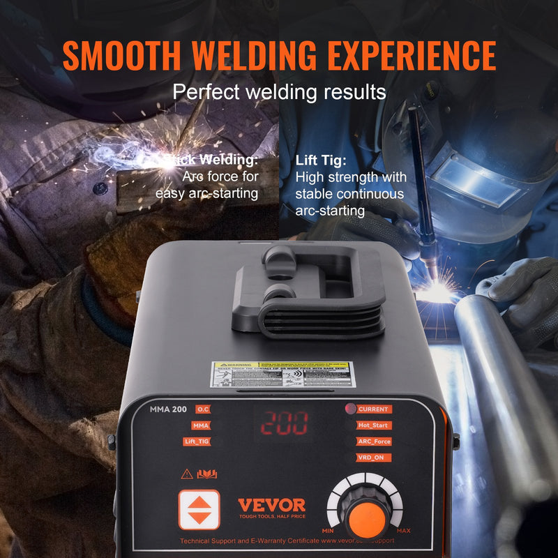 VEVOR ARC elektrodu metināšanas aparāts 220 V 200 A 2-in-1 ar Lift TIG funkciju un karsto startu