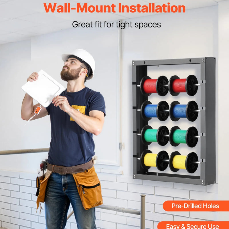 Vadu ruļļu statīvs ar 4 regulējamiem stieņiem - sienas stiprināms ruļļu turētājs ar 68 kg slodzes kapacitāti