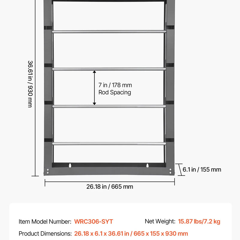 Vadu ruļļu statīvs ar 4 regulējamiem stieņiem - sienas stiprināms ruļļu turētājs ar 68 kg slodzes kapacitāti