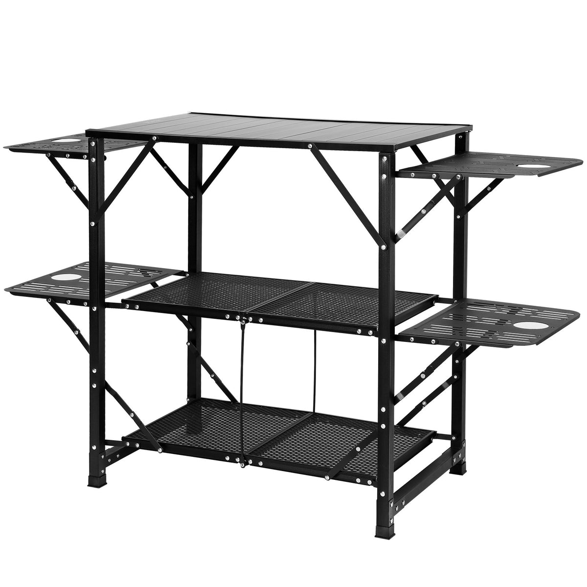 VEVOR Kempinga galds, saliekams portatīvs gatavošanas galds ar somu, aluminijs, 4 Sanu Galdi Un 2 Plaukti