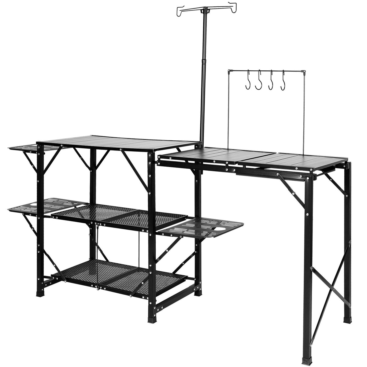 VEVOR Camping Kitchen Table – Single-Piece Foldable Portable Cooking Station with Carry Bag, 3 Side Tables, 2 Shelves and Removable Sink – for Outdoor Picnics, BBQ and More