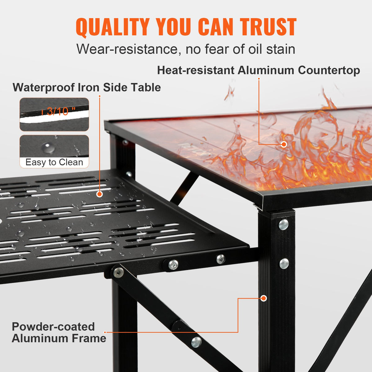 VEVOR Camping Kitchen Table – Single-Piece Foldable Portable Cooking Station with Carry Bag, 3 Side Tables, 2 Shelves and Removable Sink – for Outdoor Picnics, BBQ and More