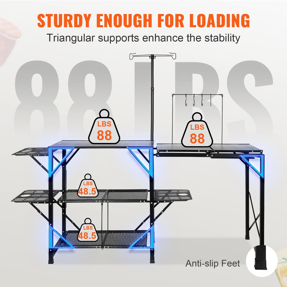 VEVOR Camping Kitchen Table – Single-Piece Foldable Portable Cooking Station with Carry Bag, 3 Side Tables, 2 Shelves and Removable Sink – for Outdoor Picnics, BBQ and More