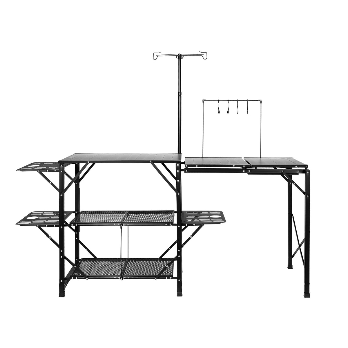 VEVOR Camping Kitchen Table – Single-Piece Foldable Portable Cooking Station with Carry Bag, 3 Side Tables, 2 Shelves and Removable Sink – for Outdoor Picnics, BBQ and More