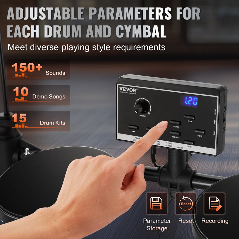 VEVOR elektriskais bungu komplekts ar 150 skaņām iesācējiem un pieaugušajiem