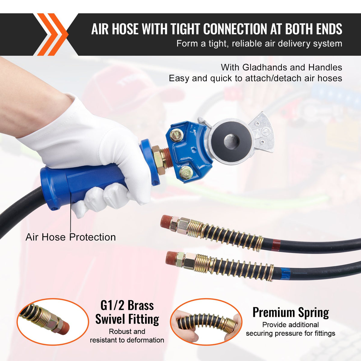 VEVOR 3.7 m 3-in-1 Pneumatic Hose Kit for Trucks with Quick Couplers and Electrical Cable