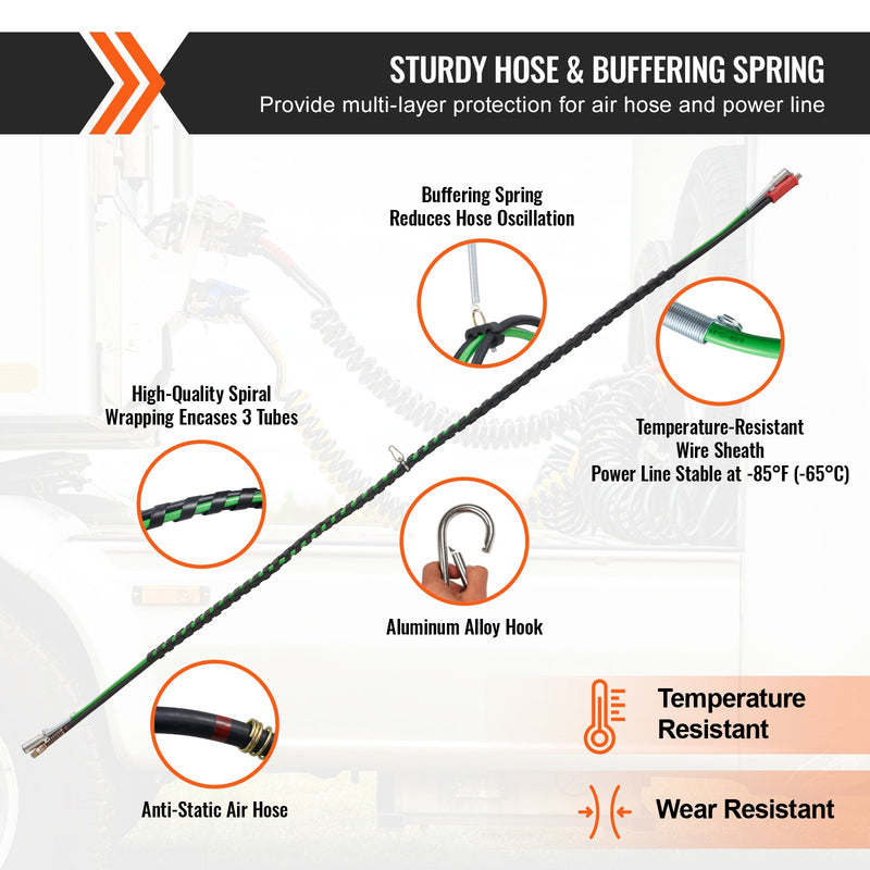 VEVOR 3,7 m 3-in-1 pneimatisko vadu komplekts kravas automašīnām ar ātrajiem savienotājiem un elektrisko vadu