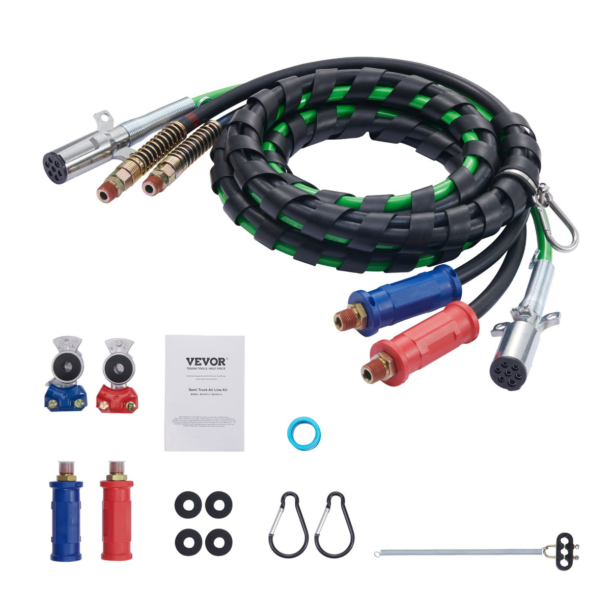 VEVOR 4.6 m 3-in-1 Pneumatic Hose Kit for Trucks with 2 Quick Couplers and Handles