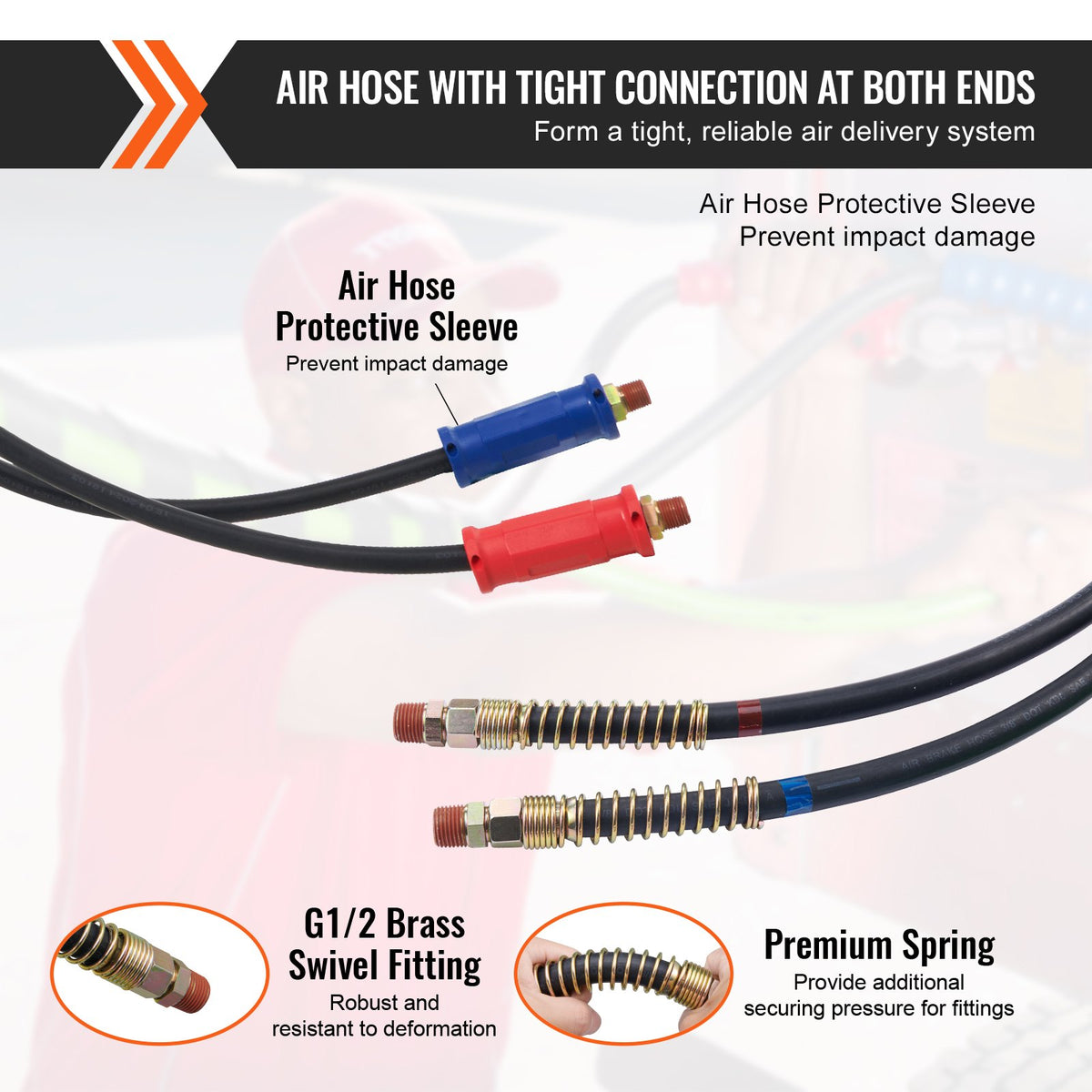 VEVOR 12 ft 3-in-1 Pneumatic Hose Kit for Trucks with 7-Pin ABS Power Cable