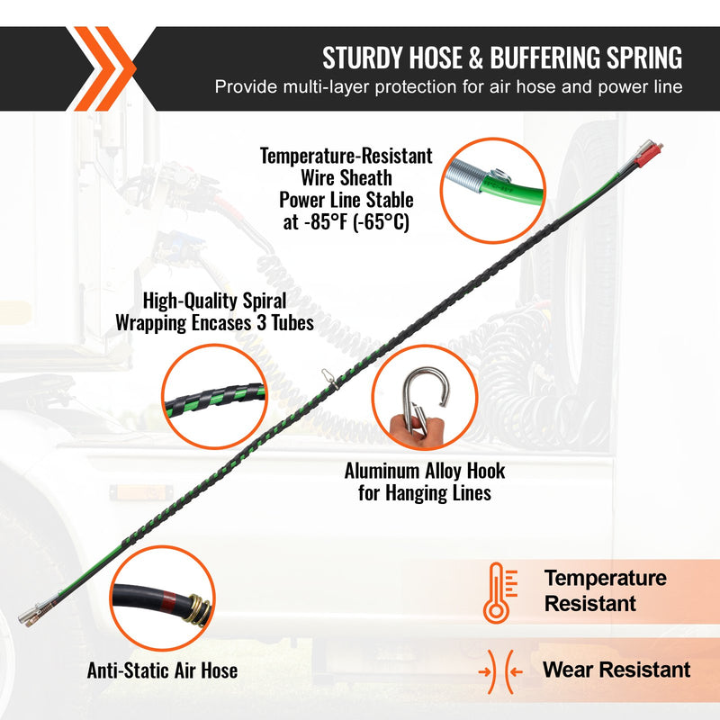 VEVOR 12 ft 3-in-1 pneimatisko vadu komplekts kravas automašīnām ar 7 kontaktu ABS strāvas vadu