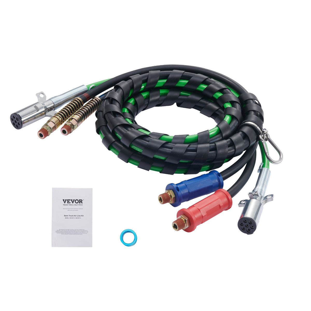VEVOR 12 ft 3-in-1 Pneumatic Hose Kit for Trucks with 7-Pin ABS Power Cable