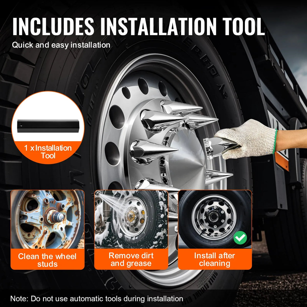 Front axle cover kit with ABS cap covers and installation tools