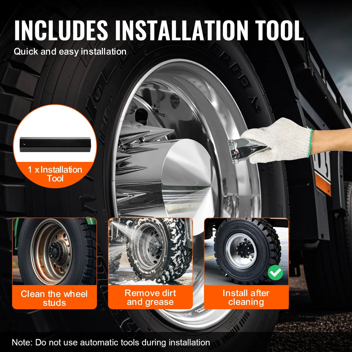 Rear axle cover kit with ABS cap covers and installation tools