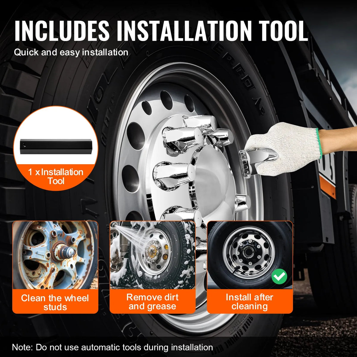 Front axle cover kit with ABS cap covers and installation tools
