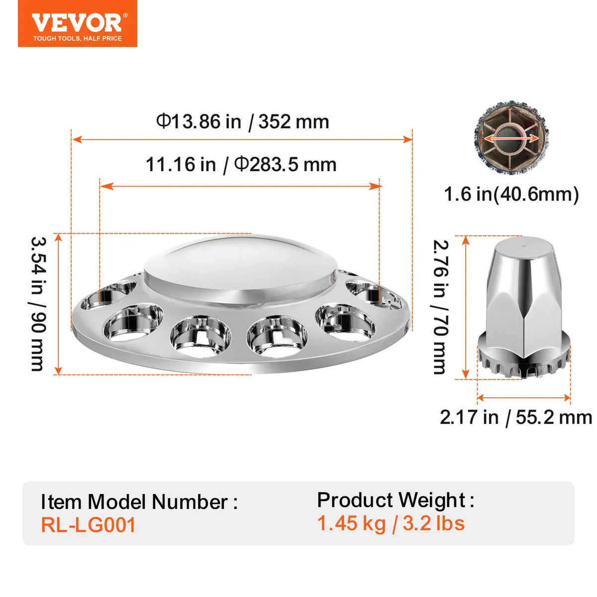 Front axle cover kit with ABS cap covers and installation tools