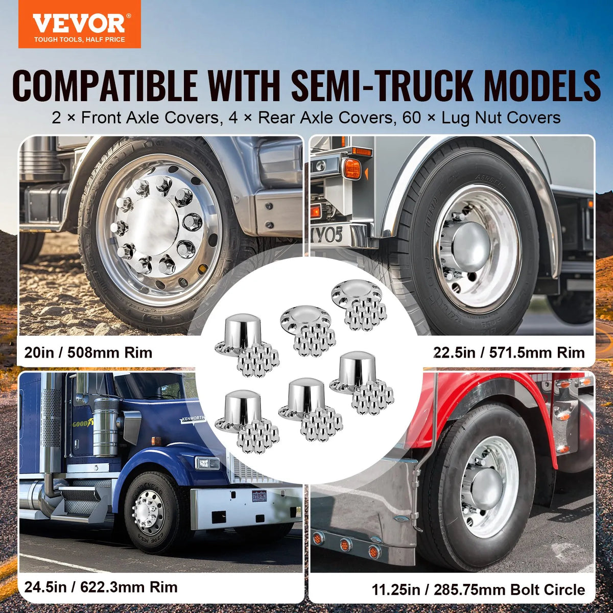 Front and Rear Axle Cover Kit with ABS Bolt Covers and Installation Tools
