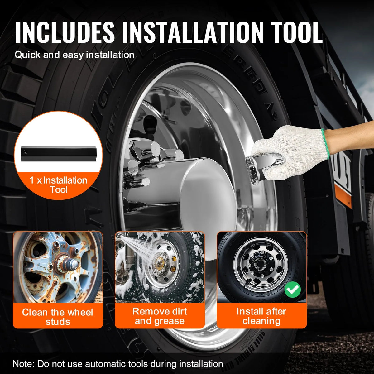 Front and Rear Axle Cover Kit with ABS Bolt Covers and Installation Tools