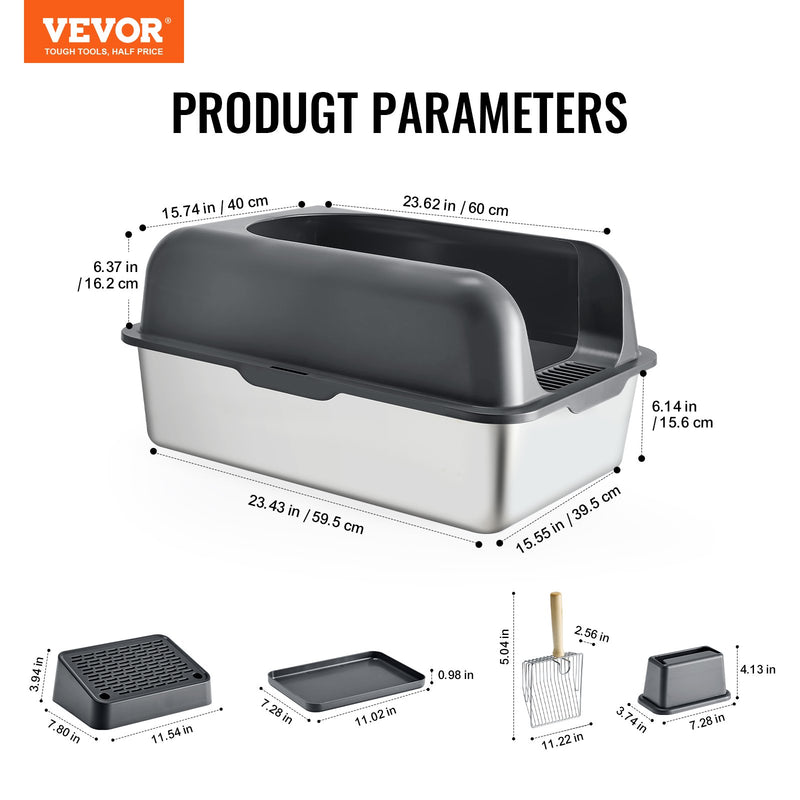 VEVOR 15,24 cm dziļā kaķu tualete bez smakas ar filtrējošu kāju dēli