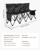 VEVOR pārnēsājams salokāms soliņš 4 personām ar atzveltni, futbola komandas rezerves soliņš ar sānu kabatām un pārnēsāšanas somu, viegls sēdvietu risinājums sportam, kempingam un āra pasākumiem, melns