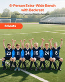 VEVOR pārnēsājams salokāms soliņš 6 personām ar atzveltni, futbola komandas rezerves soliņš ar sānu kabatām un pārnēsāšanas somu, viegls sēdvietu risinājums sportam, kempingam un āra pasākumiem, zils