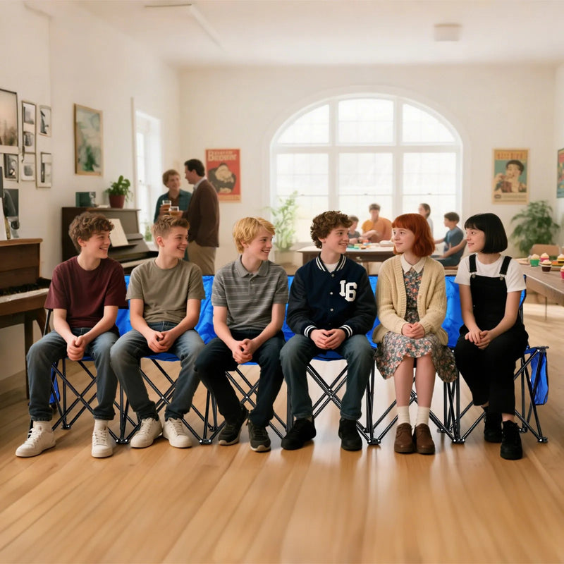 VEVOR pārnēsājams salokāms soliņš 6 personām ar atzveltni, futbola komandas rezerves soliņš ar sānu kabatām un pārnēsāšanas somu, viegls sēdvietu risinājums sportam, kempingam un āra pasākumiem, zils