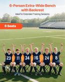 VEVOR pārnēsājams salokāms soliņš 6 personām ar atzveltni, futbola komandas rezerves soliņš ar sānu kabatām un pārnēsāšanas somu, viegls sēdvietu risinājums sportam, kempingam un āra pasākumiem, oranžs