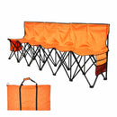 VEVOR pārnēsājams salokāms soliņš 6 personām ar atzveltni, futbola komandas rezerves soliņš ar sānu kabatām un pārnēsāšanas somu, viegls sēdvietu risinājums sportam, kempingam un āra pasākumiem, oranžs