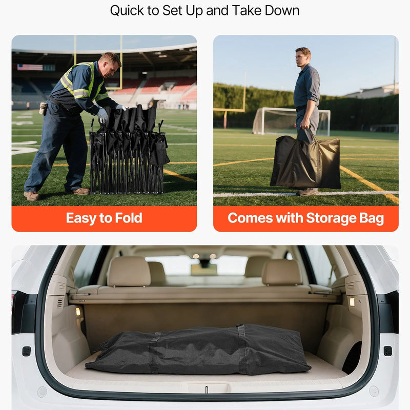 VEVOR pārnēsājams salokāms soliņš 6 personām ar saulessargu, sānu kabatām un glāžu turētājiem, futbola komandas rezerves soliņš ar pārnēsāšanas somu, viegls sēdvietu risinājums sportam, kempingam un āra pasākumiem, melns