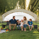 VEVOR pārnēsājams salokāms soliņš 6 personām ar saulessargu, sānu kabatām un glāžu turētājiem, futbola komandas rezerves soliņš ar pārnēsāšanas somu, viegls sēdvietu risinājums sportam, kempingam un āra pasākumiem, melns