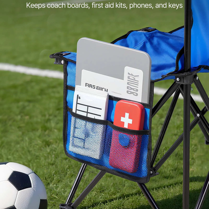 VEVOR pārnēsājams salokāms soliņš 8 personām ar atzveltni, futbola komandas rezerves soliņš ar sānu kabatām un pārnēsāšanas somu, viegls sēdvietu risinājums sportam, kempingam un āra pasākumiem, zils