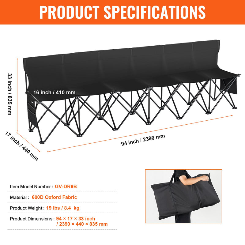 VEVOR 6-vietīgs pārnēsājams saliekamais sporta soliņš - āra kempinga krēsls ar pārnēsājamo somu