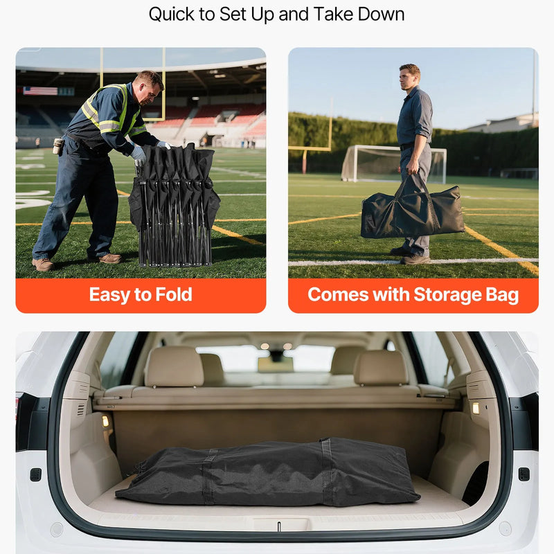 VEVOR pārnēsājams salokāms soliņš 6 personām ar vairākām uzglabāšanas kabatām, atzveltni un pārnēsāšanas somu, viegls rezerves soliņš sportam, kempingam un āra pasākumiem, melns